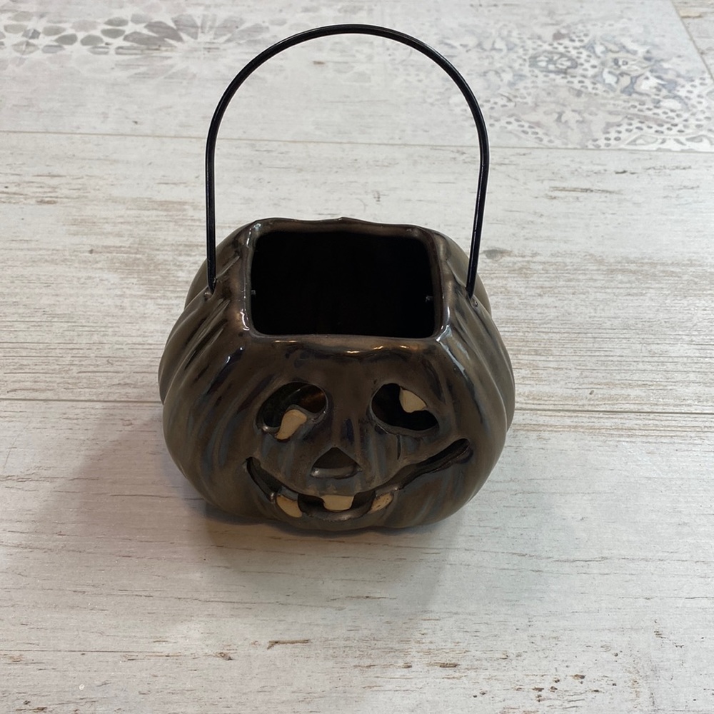 Bronze Ceramic Jack O Lantern Pumpkin Candle Holder